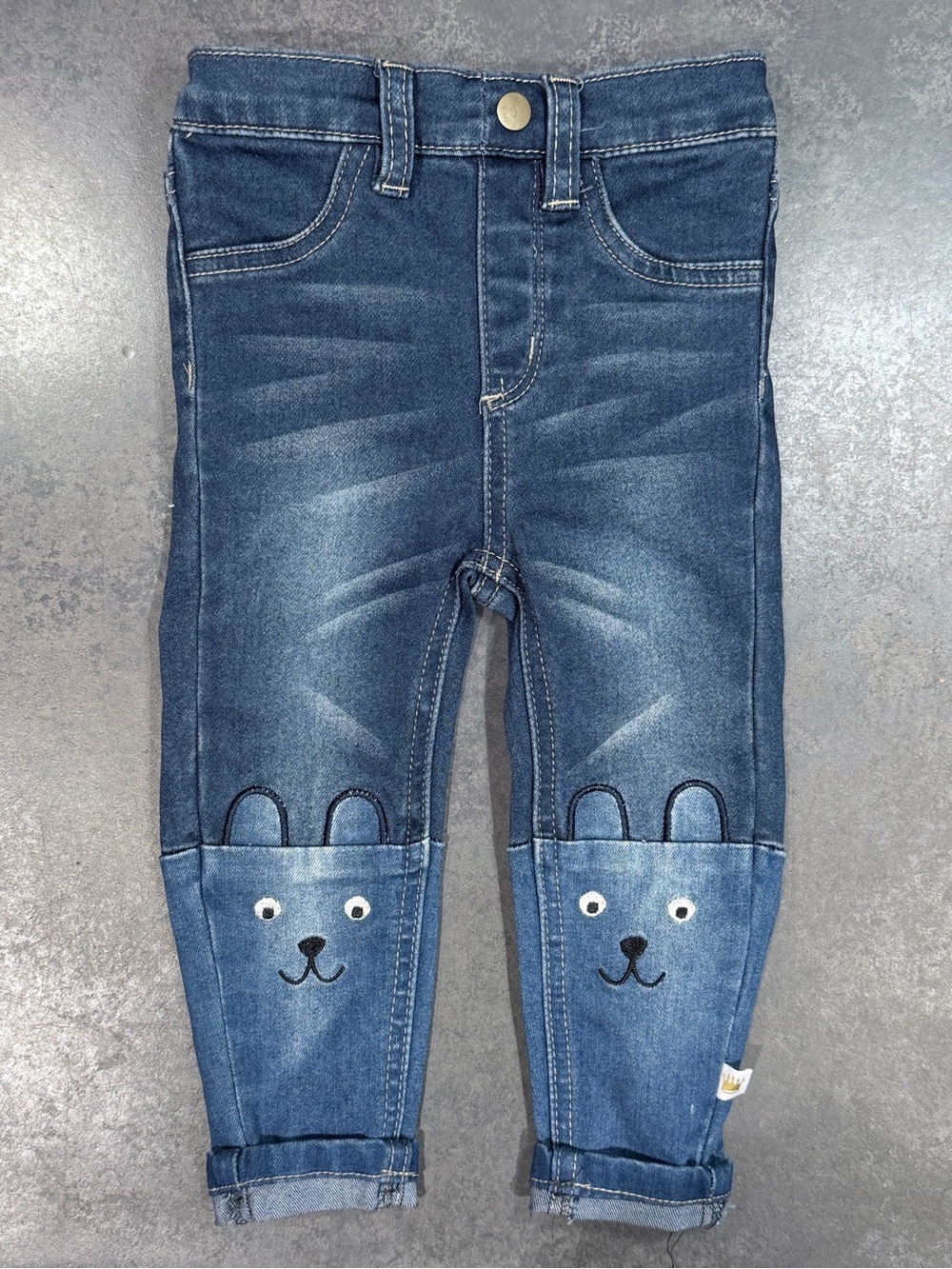Rosie Pope Baby Bear Embroider Knee Denim Jogger Jeans 18M